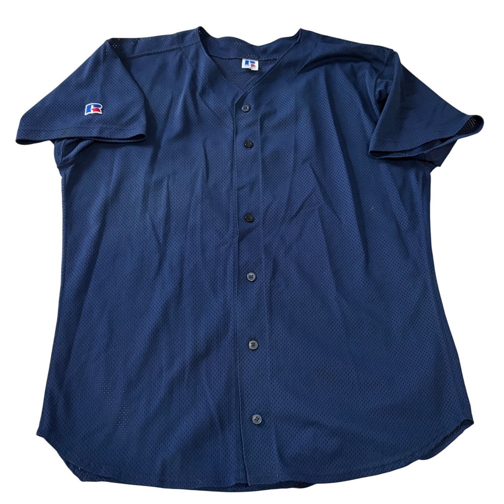 Vintage 90s Russell Athletic Mesh Baseball Jersey XL Navy Blue Blank Made in USA